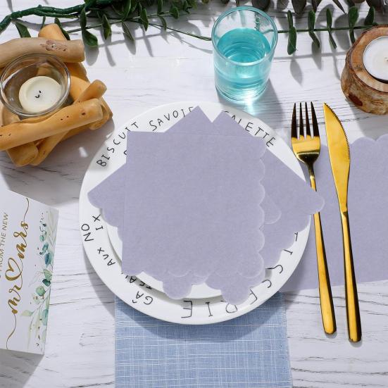 100 Sheets 25CM Scalloped Cocktail Napkin 2 Layers Thick Square Disposable Baby Shower Wedding Birthday Party Dessert Beverage Dinner Paper Napkin