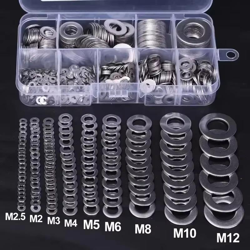 684/180pcs Stainless Steel Washer M2-M12 Metal O Rings Flat Gaskets Screws Bolts Fasteners Assortment Kits Flat Washers Hardware