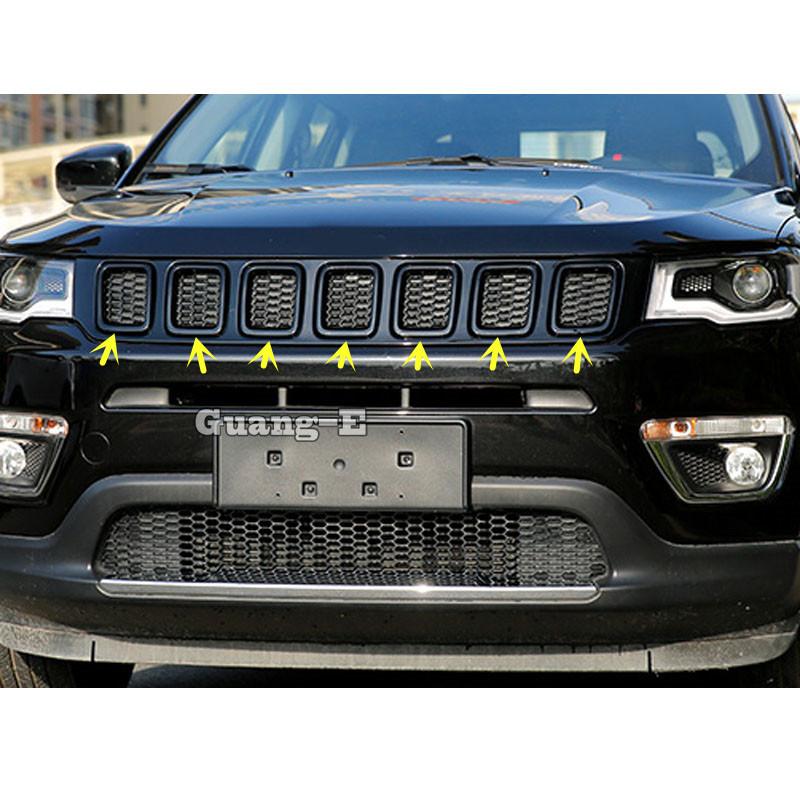 For Jeep Compass 2017 2018     Styling Cover Protection Detector Trim Racing Front Up Grid Grill Grille Racing