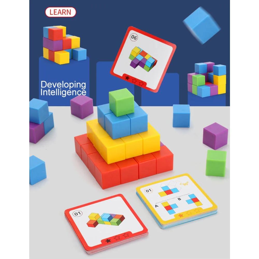 3D Spatial Thinking Building Blocks Cube Rainbow Stacking Blocks Game Math Preschool Learning Educational Toys for Children Kids