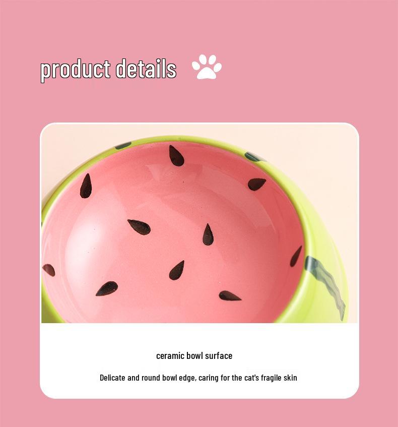 Ceramic High-Leg Cat Bowl, Large-Diameter, Slanted, Anti-Tip, Neck Protection, Cute Japanese Style for Cats and Dogs.