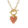 Women's Trendy Copper Inlaid Zircon Heart Pendant Chain Necklace with Ot Buckle