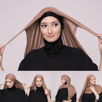 Classic Jersey Hijabs Cross Tie Instant Scarf Plain Solid Color Scarves Style Head Wrap Headscarf For Women Soft Turban