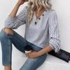 Women's V Neck Long Sleeve Top Loose Fit Urban Solid Color Button Decor Knit Blouse