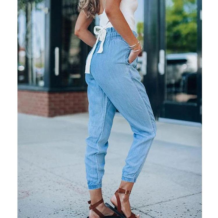 Women Fashion Flouncing Waist Pants Elastic Waist Jogger Pants Casual Loose Trousers