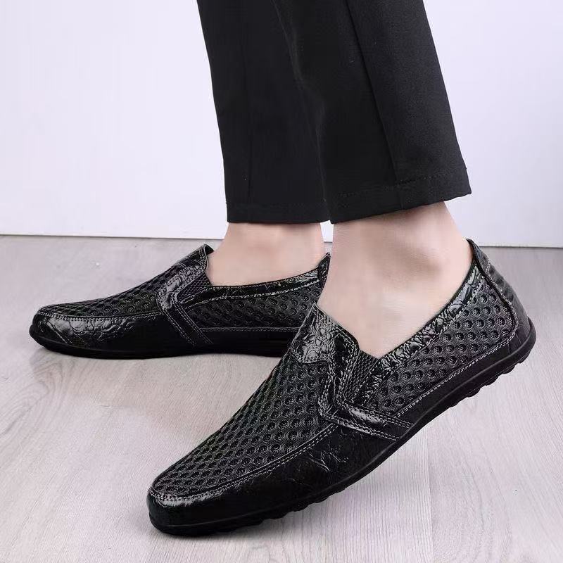 Summer casual mesh men's shoes leather shoes breathable men's Doudou shoes mesh comfortable lazy shoes
