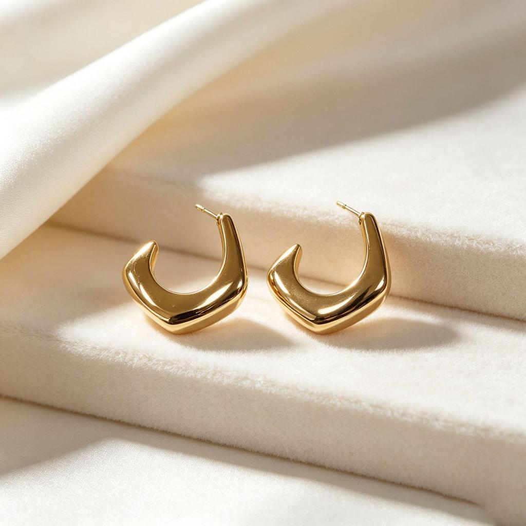 Gold Irregular Stainless Steel Stud Earrings: Elegant European & American Design with a High-End Finish