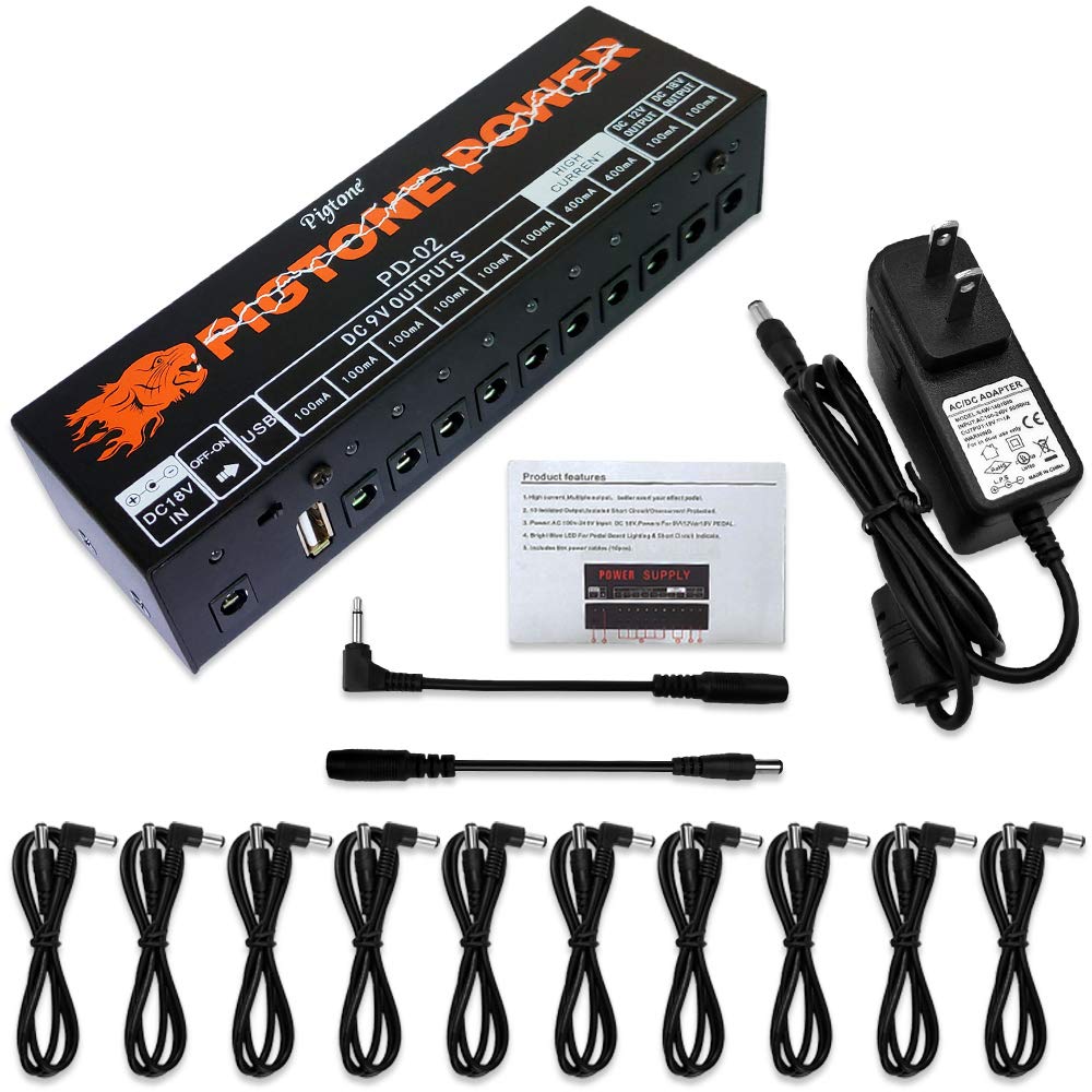 

Блок питания для гитарных педалей эффектов Pigtone DC10 Выход 9В 12В 18В для педалей эффектов USB (5V2A) PD-02