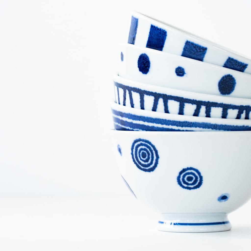 Saikai Pottery Hasami Ware Tableware Rice Rice Diameter Indigo Ball Japanese Rice New Japanese Microwave and Dishwasher Made in 19863 Set, Bowl,