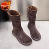 Fashion Plain Soft Mid Calf Woman Shoes 2025 New In Plush Warm Winter Novelty Waterproof Non Slip Padded Trend Goth Snow Boots for Women