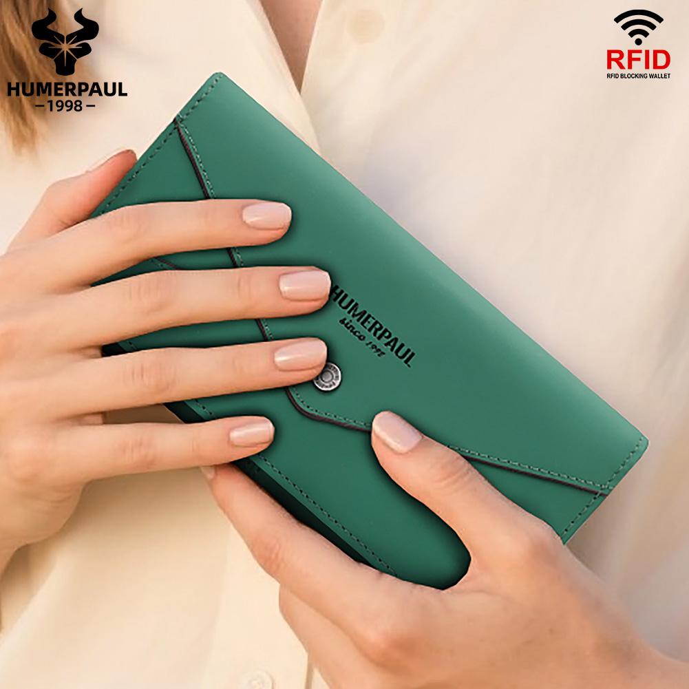 Humerpaul The First Layer of Cowhide Ladies Clutch, Large-capacity RFID Anti-theft Swipe Multi-card Wallet with Photo Window
