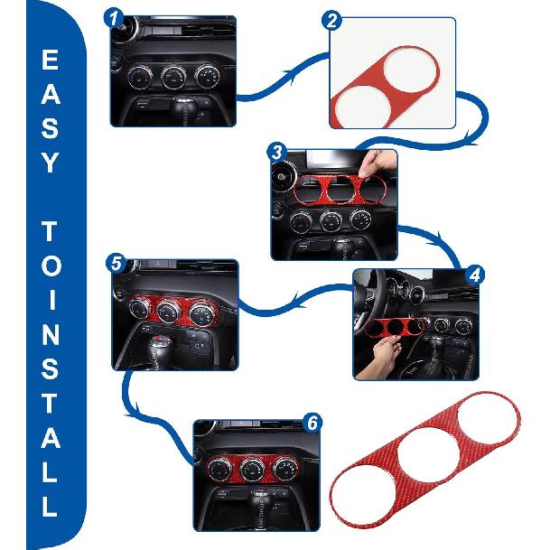 Center Dash AC Switch Cover Trim Frame Compatible with 2016-up Mazda MX-5 Miata Accessories,Carbon Fiber Style Air Conditioner Switch Panel Trim