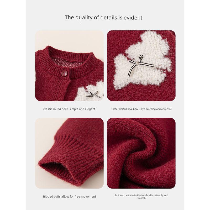 Insbobo Girls' Sweater Spring New Red One-Year-Old Clothing Children's Knitted Jacket Baby Stylish Top