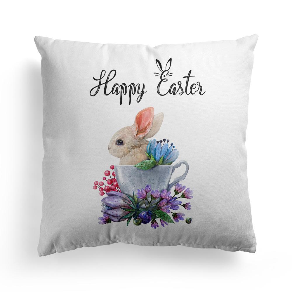 New Spring Easter Pillow Case Bunny Flowers Wreath Peach Skin Fleece Print Pillow Clothes Cover