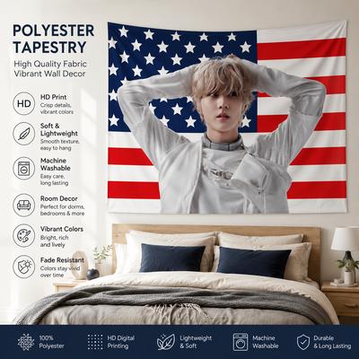 Gwiazda Kpopu Flaga Amerykańska Gobelin Płaski Druk Estetyczny Fan Muzyki Tło do Sypialni Modny Baner Plakat Chłopięcego Zespołu