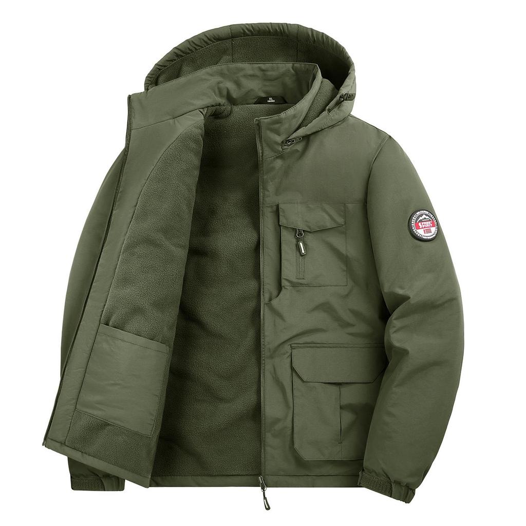 Men's Thick Fleece-Lined Workwear Jacket with Detachable Hood - Trendy Casual Style 23011R