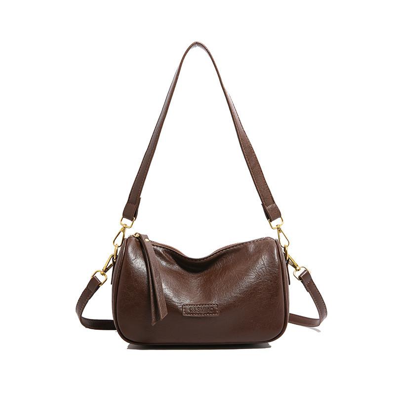 Elegant Retro Boston Shoulder Bag For Women Fashionable Commuter Style Large Capacity Pu коричневый