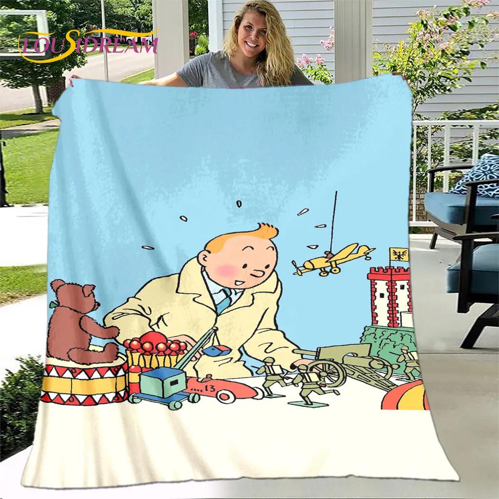Avventure di Tintin Cartone Animato Morbida Coperta di Peluche, Coperta in Flanella Coperta da Divano per Soggiorno Camera da Letto Letto Divano Coperta da Picnic bambini