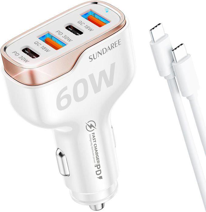 Chargeur Allume Cigare USB - 60W - 4 Ports - Charge Rapide - Universel