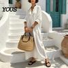 Elegant Casual Dress Summer Maxi for Women, V-Neck Oversized Boho Long Women Dress, Sleeve Button Up Vacation Sundress with Pockets Simple Style