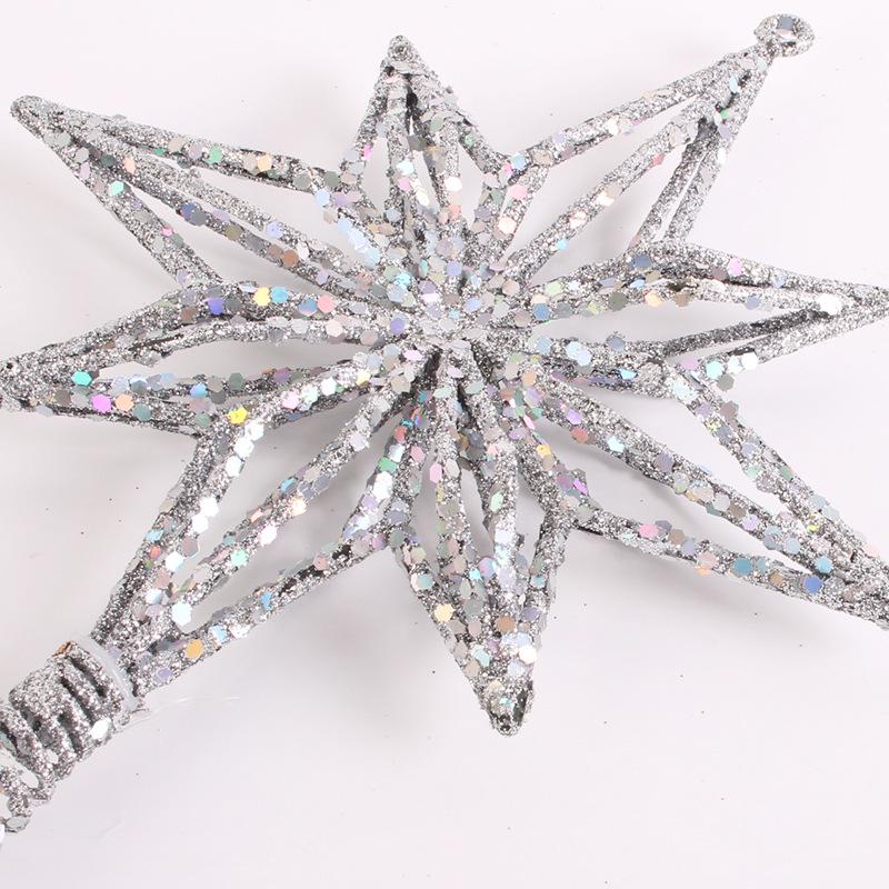 Goldglitzer 3D Stern Christbaumspitze Ornament - Hohl Achteckig Feder Dekoration