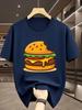 Bright Yellow Bitten Cheese Hamburger Cartoon Graphic Unisexs Short Sleeve Tee Crew Neck Fast Food Casual Daily Soft Comfort Top