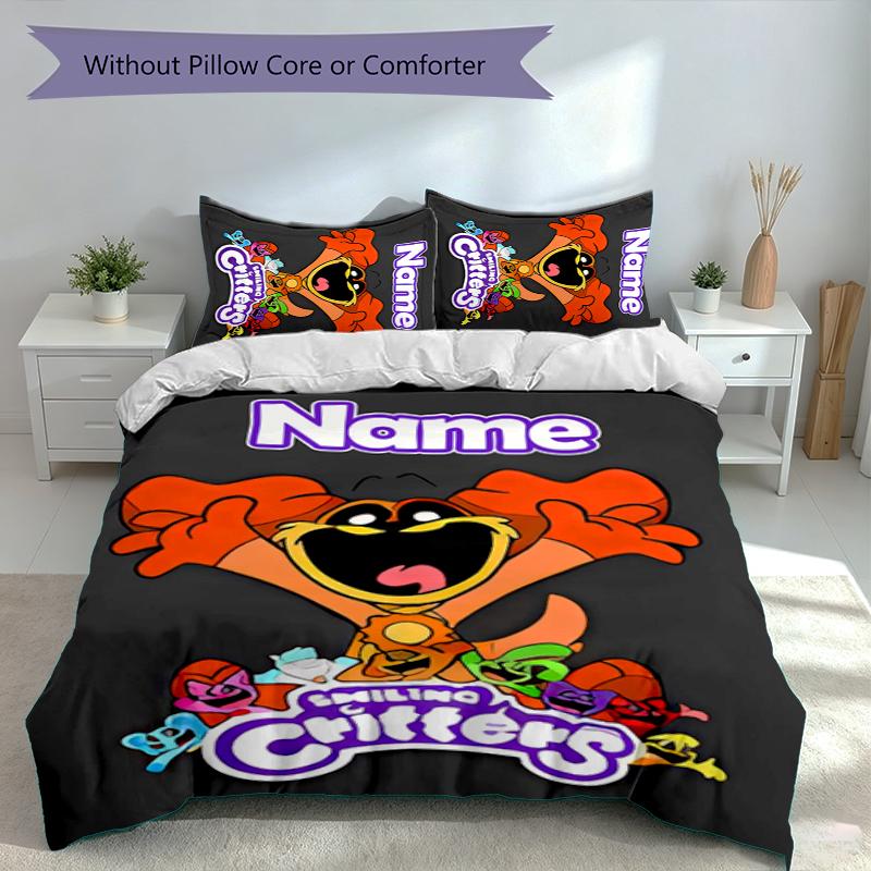 3pcs Custom Name Smiling Critters Bedding Set,Includes 1 Duvet Cover and 2 Pillowcases,All-season Bedroom Decor