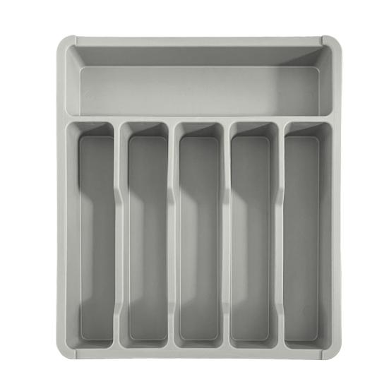 Ящик-органайзер Лоток для кухонного ящика Расширяемый держатель для столовых приборов Регулируемый пластиковый разделитель для посуды Лопатка Хранение инструментов и гаджетов серый