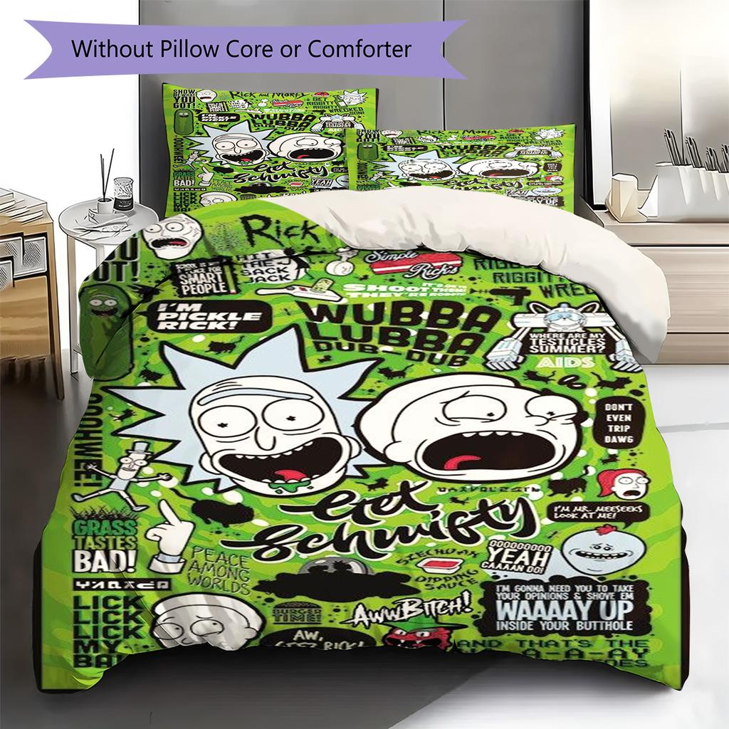 Morty Rick Pattern Bedding Set Quilt Cover Pillowcase Home Decor Gift (1 * Duvet Cover + 2 * Pillowcase, Without Core)