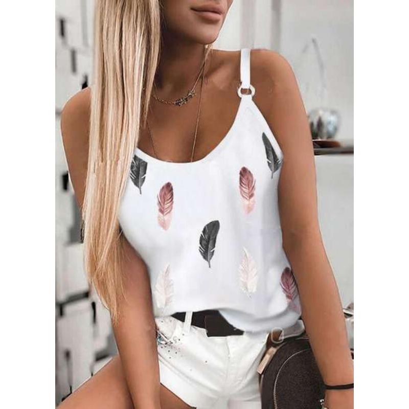 Summer Sleeveless Feather Printed Loose Women Tank Tops Fashion Plus Size Casual Vest Simple Office Ladies Blouse Female Camisole Women's Clothing