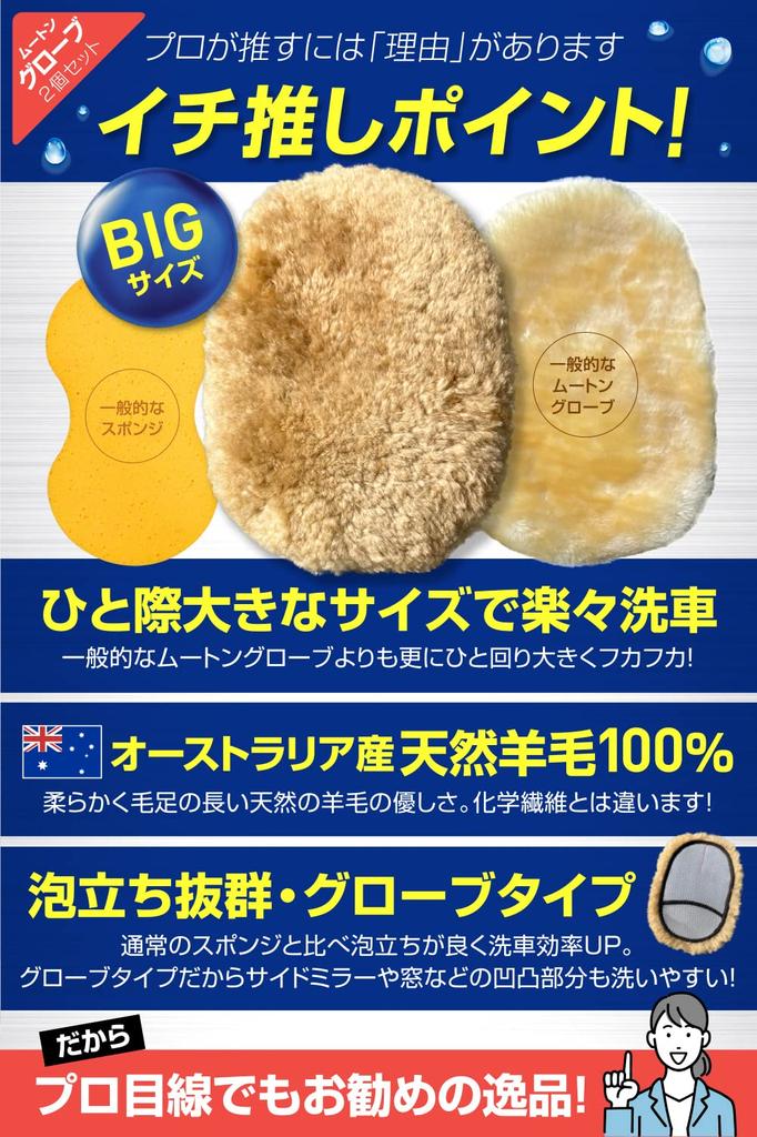 Galacoat Car Wash Shearling Natural Wool Detail Brush Sponge, Gloves, 100% [5-piece Set]