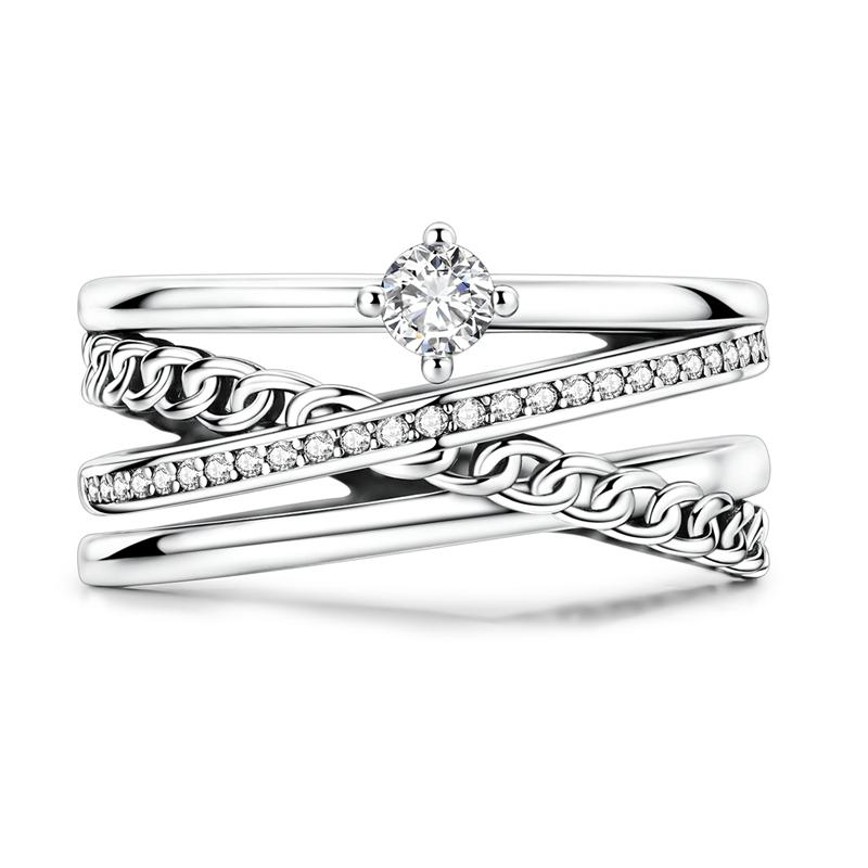 Original CopperSparkling Shiny Multi-Layer Ring For Women Girls Jewelry Birthday Anniversary Gifts