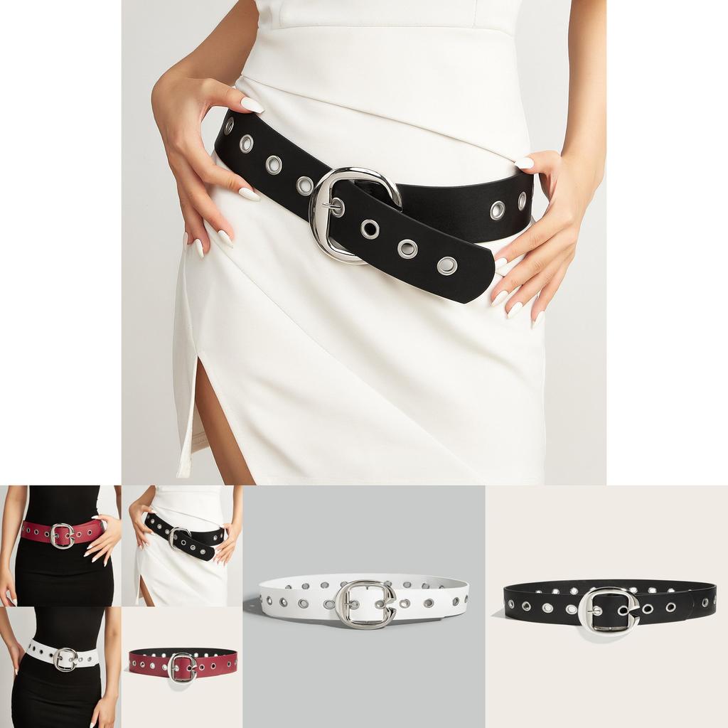Fashion Solid Color Large Metal Buckle Decoration Women Casual Wide Belt For Casual Looks