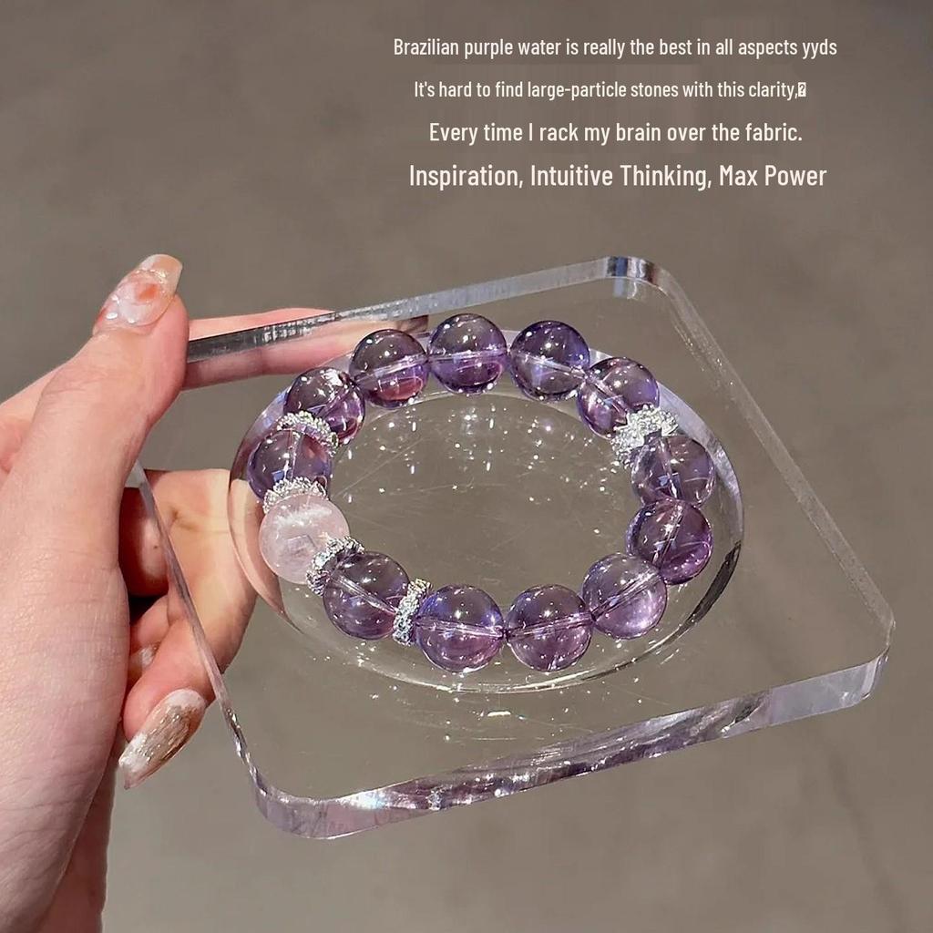 Pink Amethyst & Peach Blossom Crystal Bracelet with Translucent Horse Hair - Women's Lucky Gift