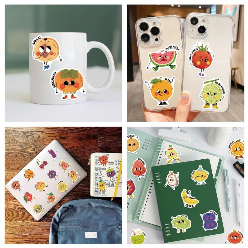 PVC Cartoon Fruit Reward Stickers Removable Adhesive For Tablets Laptops School Supplies