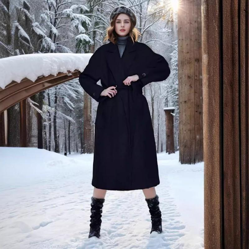 Womens Oversized Wool Blend Coat Long Length Turn Down Collar Winter Warm Outerwear