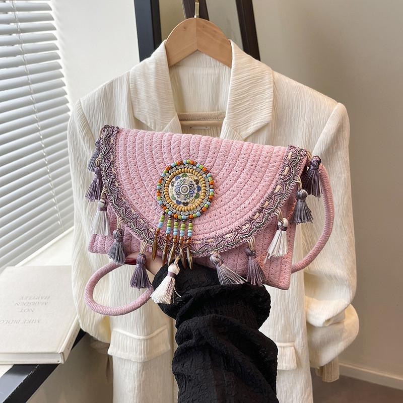 2026 Handgeflochtene Strohtasche Ethnischer Stil Clutch Umhängetasche Schultertasche Bohemian Strand Mode Lässig Retro Elegante Damentasche