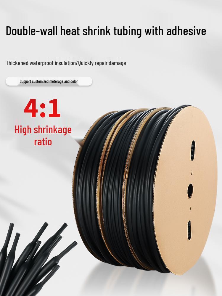 

Quadruple Heat Shrink Tube with Adhesive Double-Wall Black Wire Insulation Sleeve 6mm x 1m