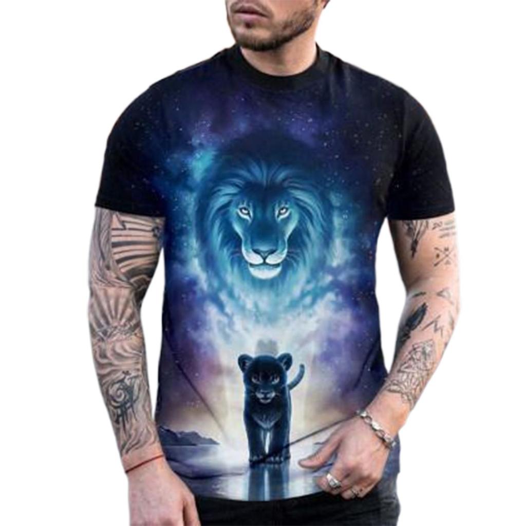 Men Spring Summer Tees Fashion Animal Print Round Neck Short Sleeve 3D T-shirt