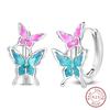 New 925 Silver Colorful Butterfly Dragonfly Iris Flower Earrings For Women Fashion Birthday Party Jewelry Gifts
