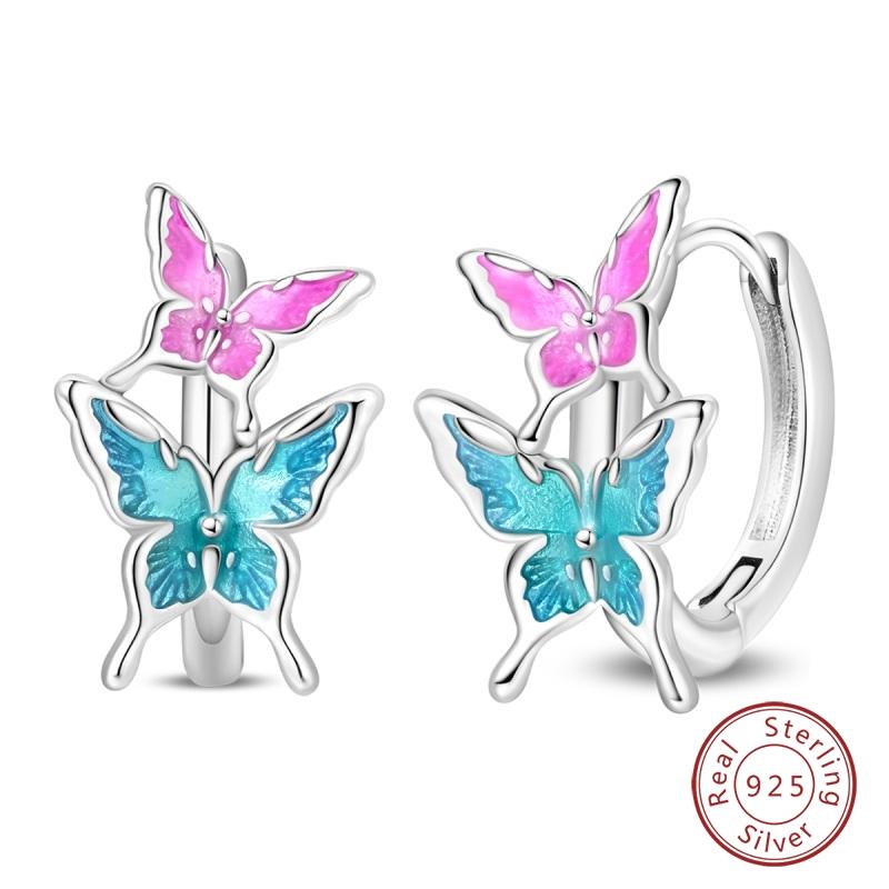 New 925 Silver Colorful Butterfly Dragonfly Iris Flower Earrings For Women Fashion Birthday Party Jewelry Gifts