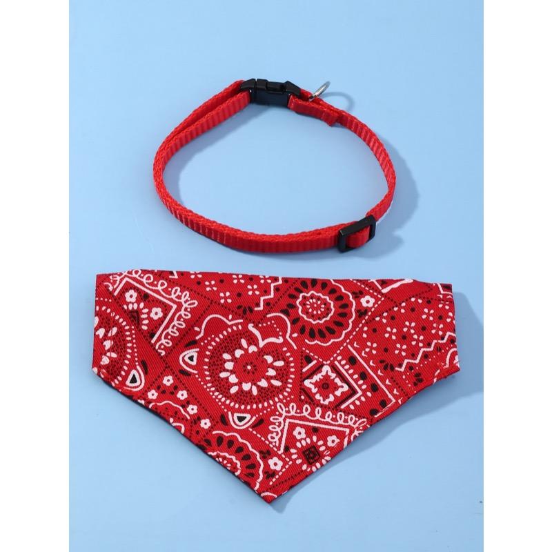

1pc Adjustable Printed PU Pet Bandana With Water Absorbent Towel And Traction Buckle For Small And Medium Dogs M