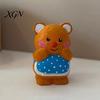 Cute Bear Desktop Decoration Hand-Carved Basswood Ornament, Apron Wood Decorative Figurine, Car Interior Accessory Statue for Shelf And Home