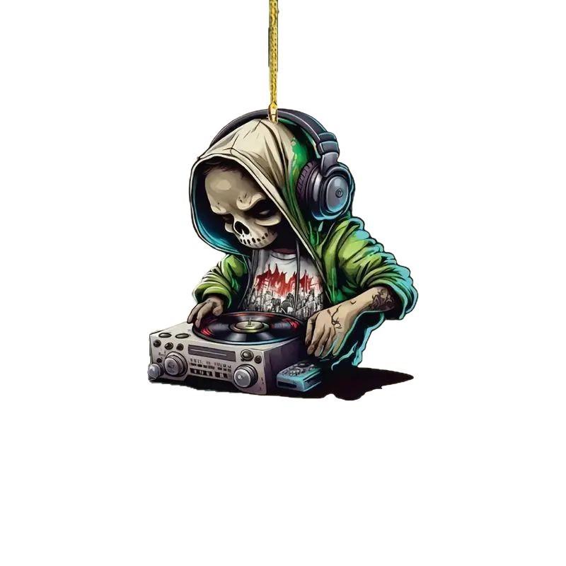 Disc Halloween Skeleton Pattern Acrylic Pendant For Vehicles Decor Interior