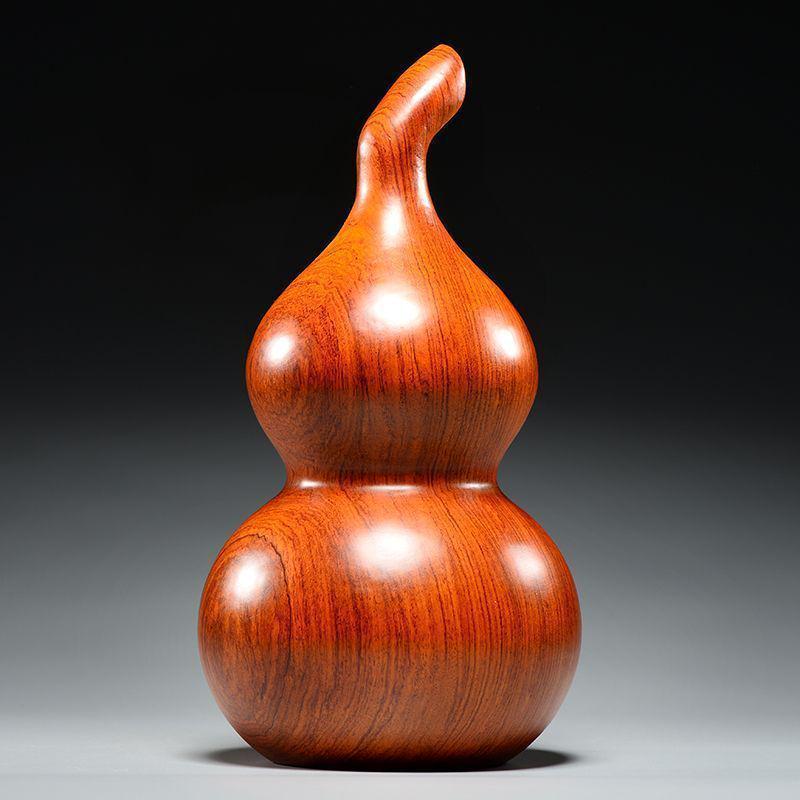 Ebony Wood Carved Gourd Ornament - Solid Red Wood Yuqin Decoration for Living Room Tabletop