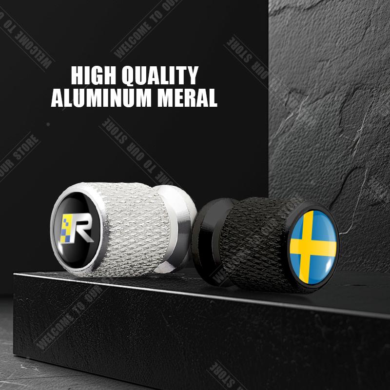 Auto CNC Aluminium R Design Schweden Flagge Emblem Für Volvo XC40 V90 S60 S80 S90 XC60 XC90 4 Stück Reifenventil Luftanschluss Ventilschaft Abdeckkappen