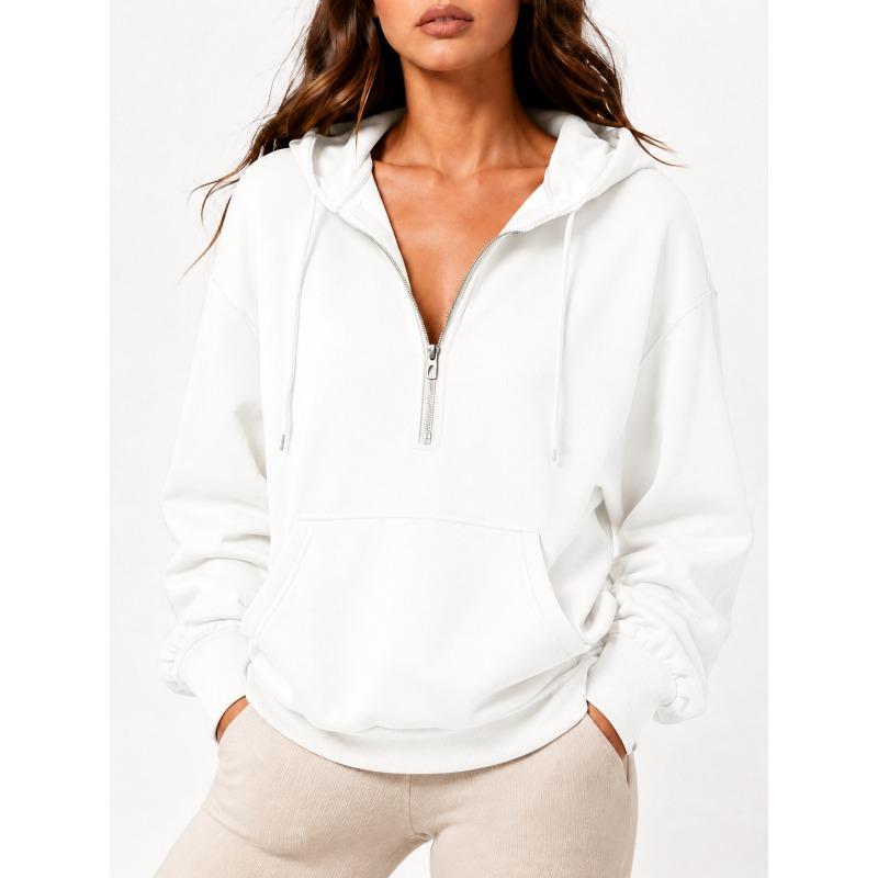 Women S Loose Fit Hooded Half Zip Pocket Casual Sweatshirt