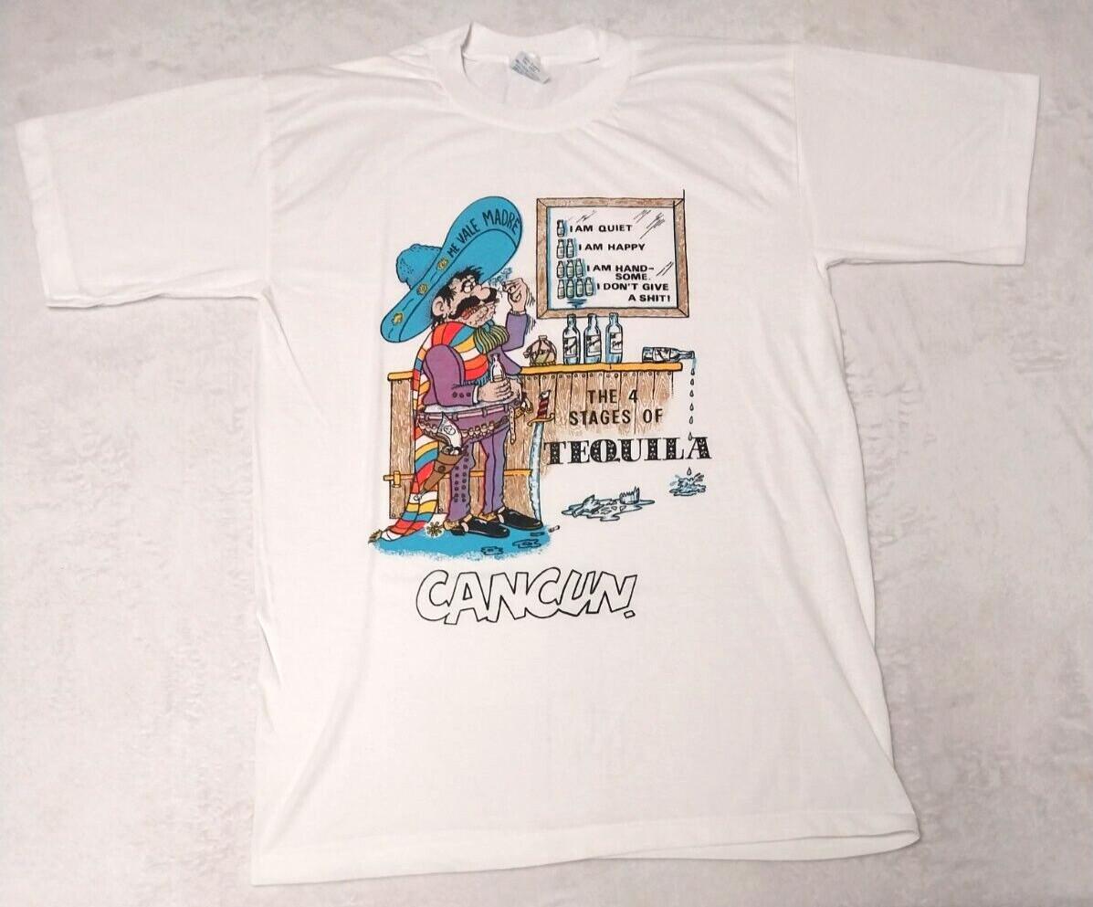 Vintage Cancun T Shirt M Single Stitched 4 Stages Of Tequila Funny Humor Drinks M