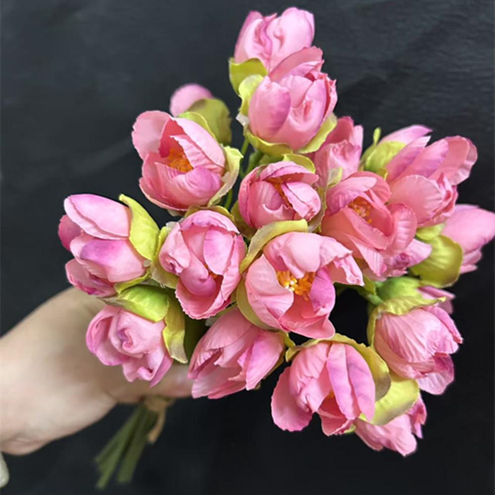 2pcs French Lily Valley Flower Artificial 24 Heads Burnt Effect Tulip Bouquet