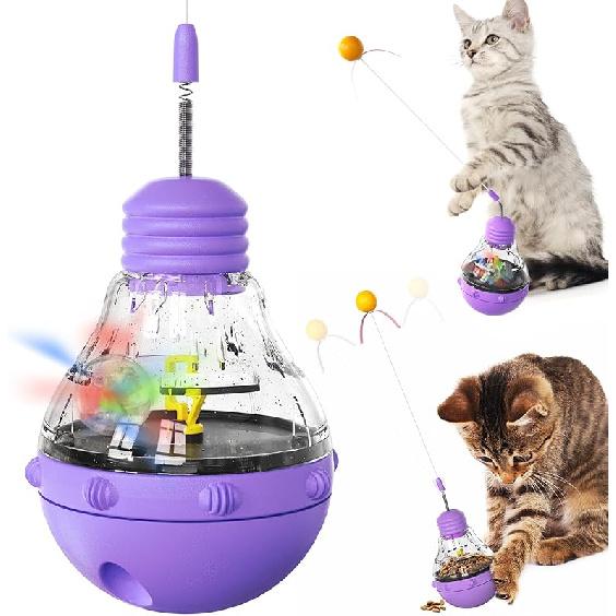 FOXLVDA Interactive Cat Toy for Indoor Cats, Cat Treat Puzzle Feeder Toy-Cat Treat Dispenser, Engaging Tumbler Design with Teaser Wand, Durable,